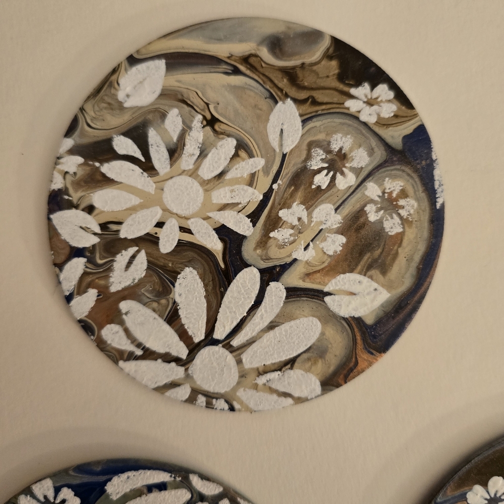 5 HANDCRAFTED Wood Floral Beach Coasters HANDMADE & HANDPAINTED Table Art Decor - Picture 3 of 13